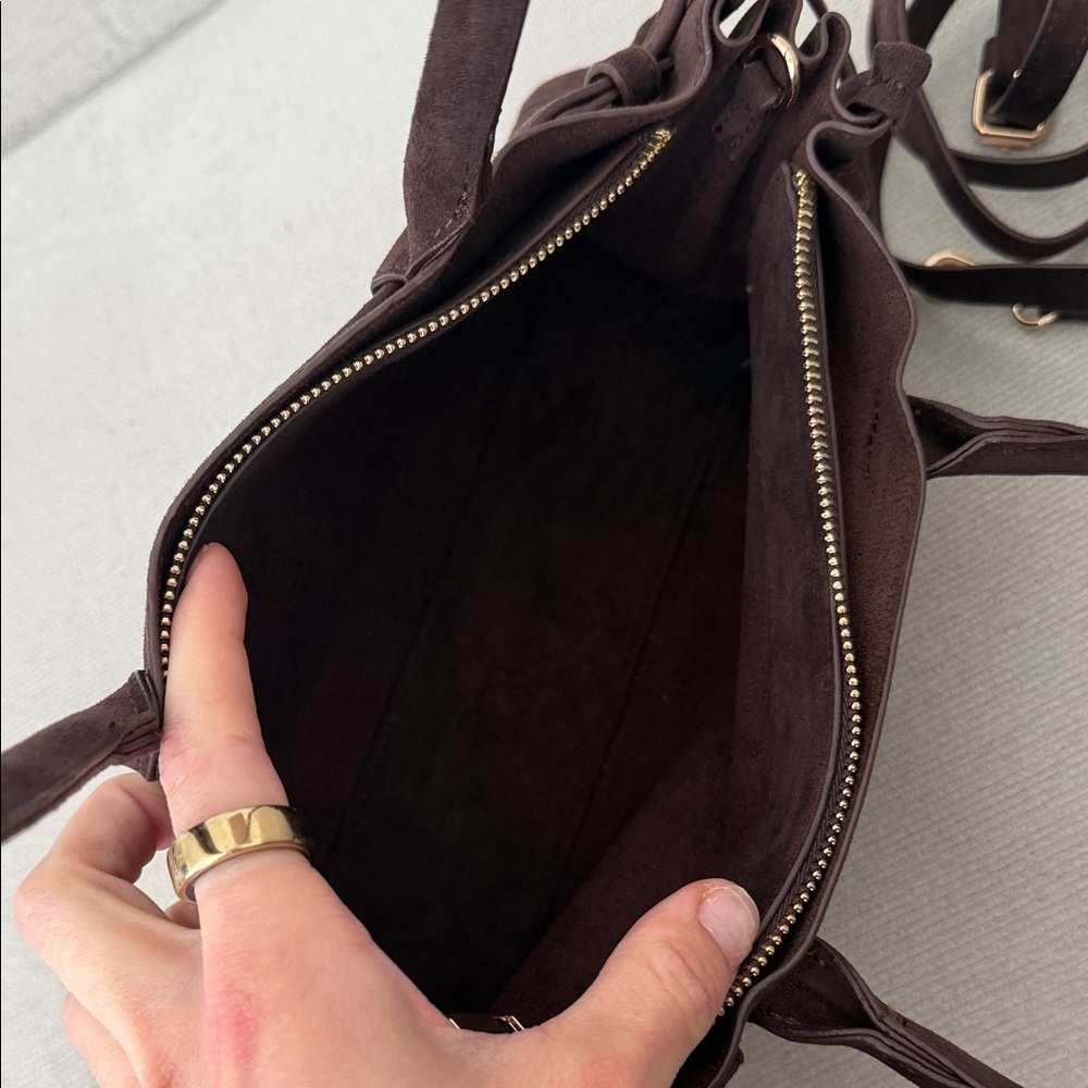 Anthropologie Suede Shoulder Tote Bag in Dark Brown - Picture 5 of 9